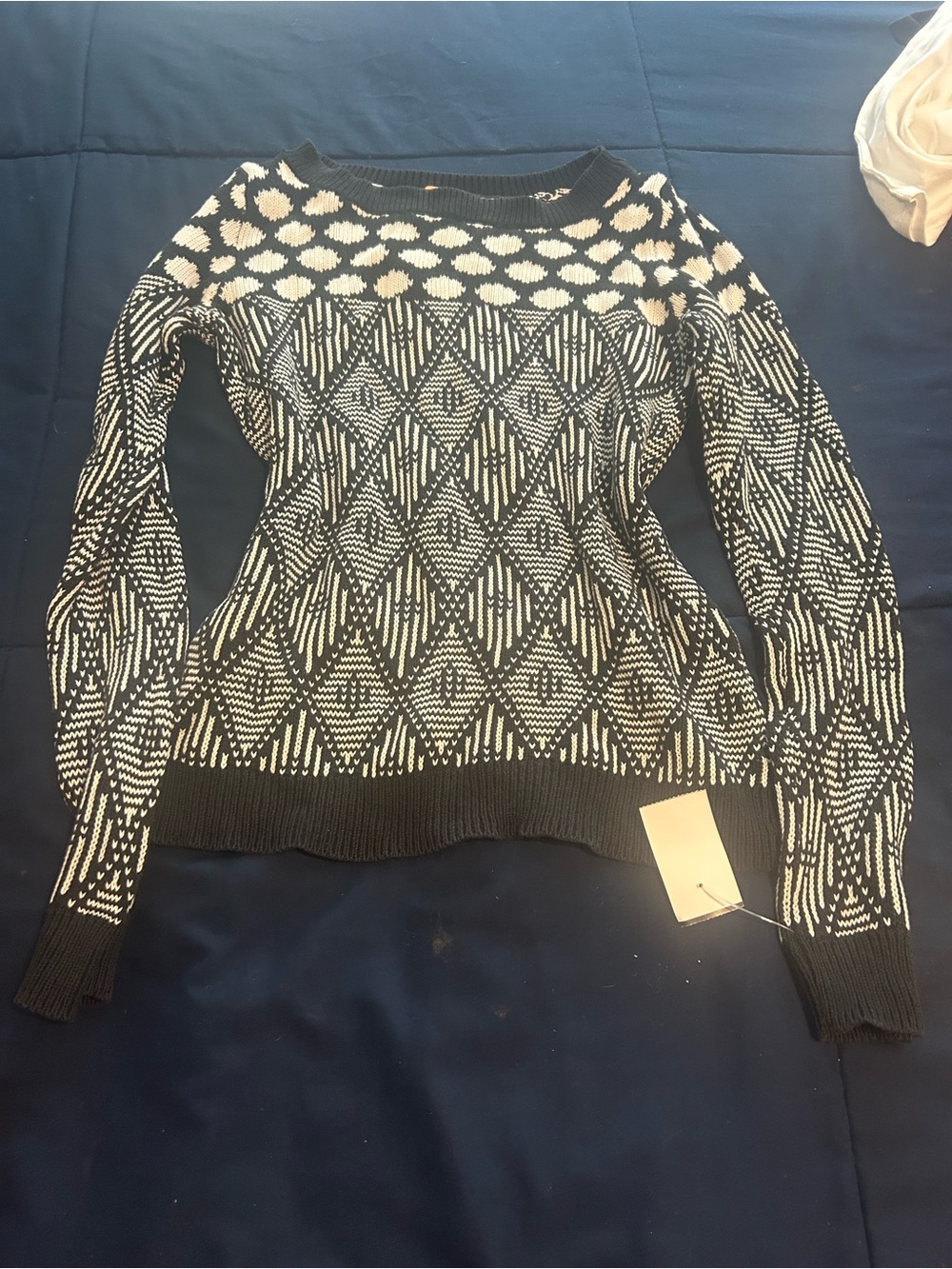 Black and White Patterned Knit Sweater